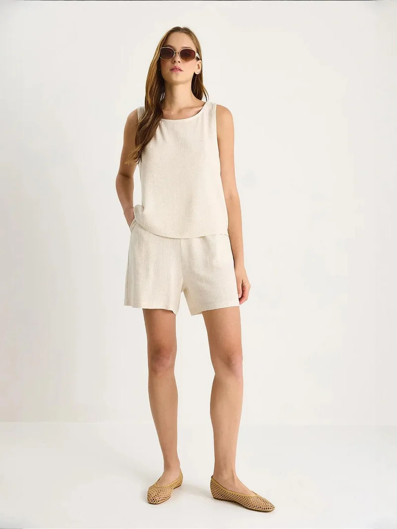 Bianco Lucci LUCCI High Waist Linen Blend Wide Leg Two-Piece Set