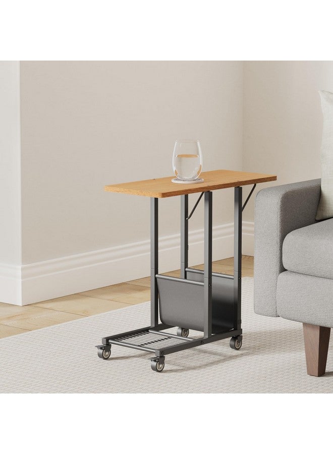 Simple Trending C Shaped End Table, Folding TV Tray Couch Side Table for Sofa on Wheels, Black - Image 2