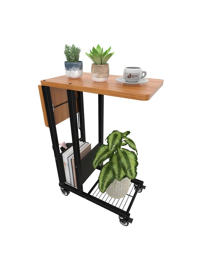Simple Trending C Shaped End Table, Folding TV Tray Couch Side Table for Sofa on Wheels, Black - Image 1