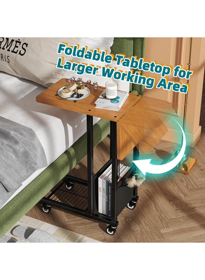 Simple Trending C Shaped End Table, Folding TV Tray Couch Side Table for Sofa on Wheels, Black - Image 4