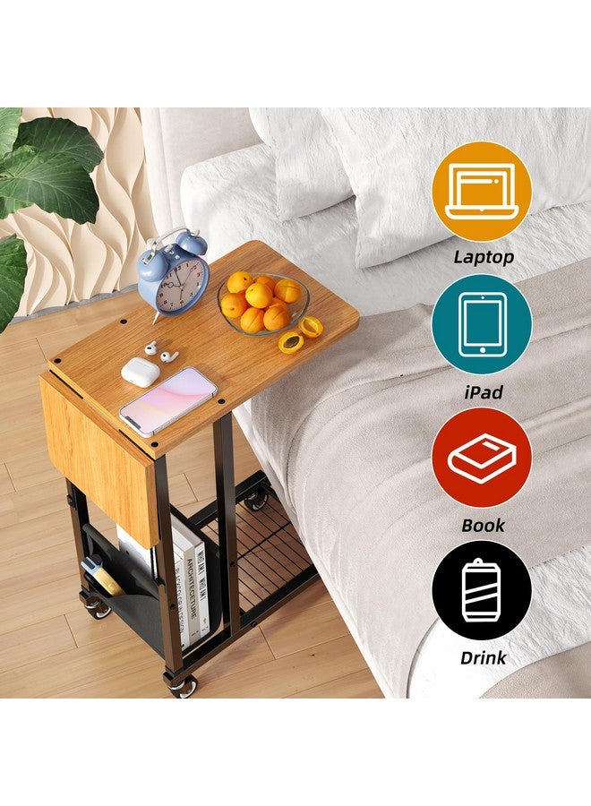 Simple Trending C Shaped End Table, Folding TV Tray Couch Side Table for Sofa on Wheels, Black - Image 5