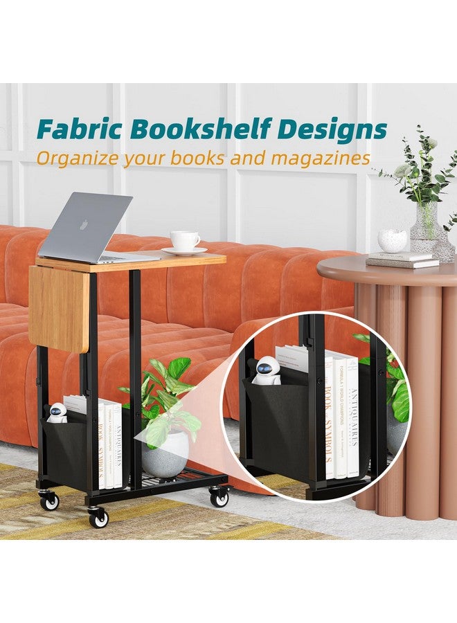 Simple Trending C Shaped End Table, Folding TV Tray Couch Side Table for Sofa on Wheels, Black - Image 3