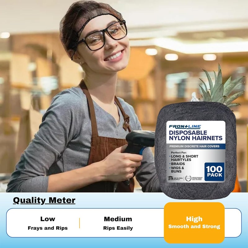 FRONTLINE Hair Nets 100 Pack Premium Invisible Nylon Mesh Hair Cover for Food Service Workers Disposable Cap Elastic Hairnet - Image 3