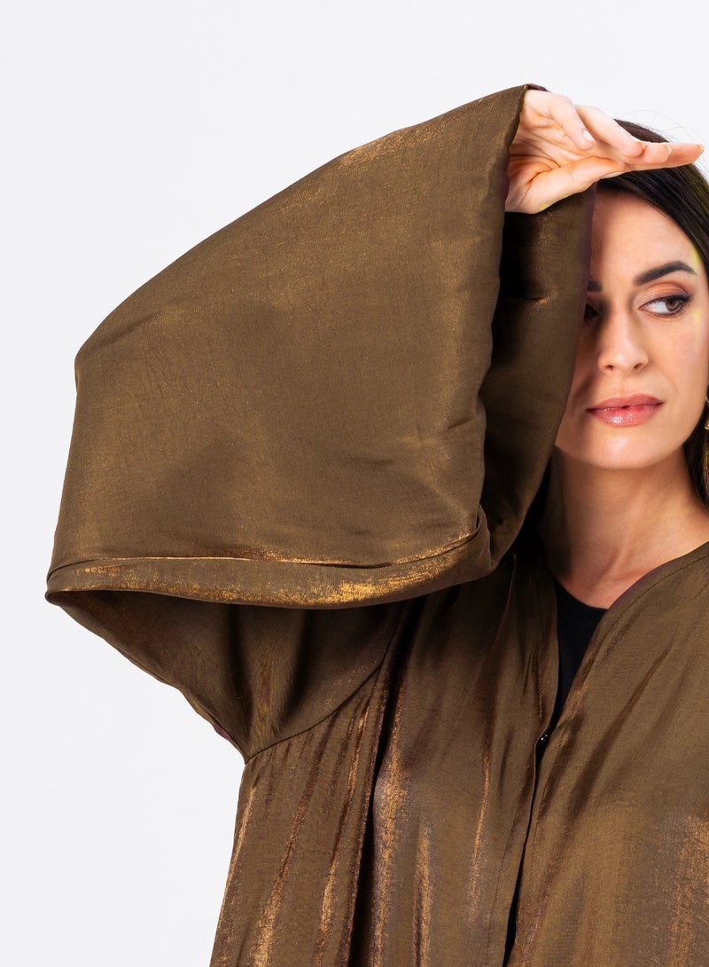 IZEL Tan Shimmer Puff Sleeve Abaya - Image 2
