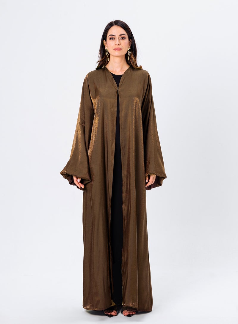IZEL Tan Shimmer Puff Sleeve Abaya - Image 1