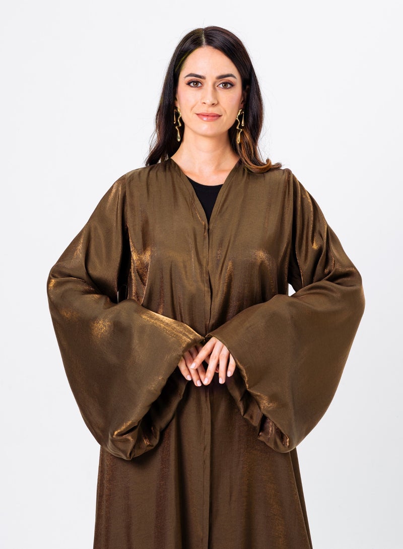 IZEL Tan Shimmer Puff Sleeve Abaya - Image 3