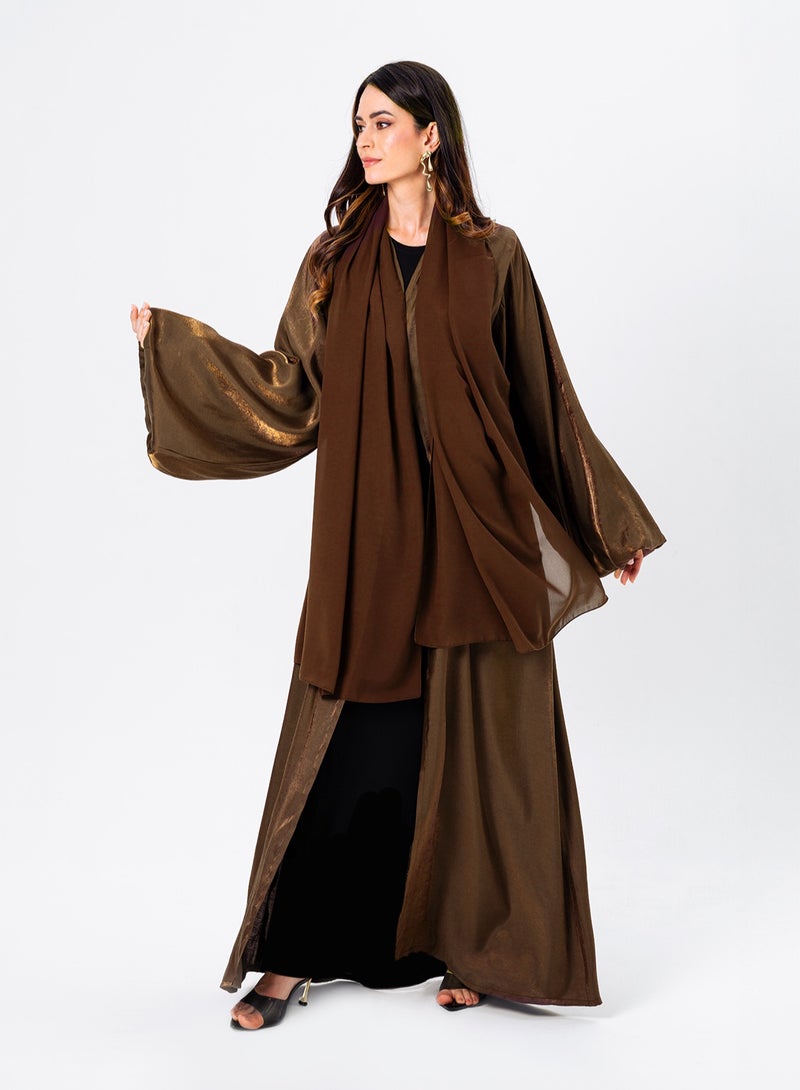 IZEL Tan Shimmer Puff Sleeve Abaya - Image 4