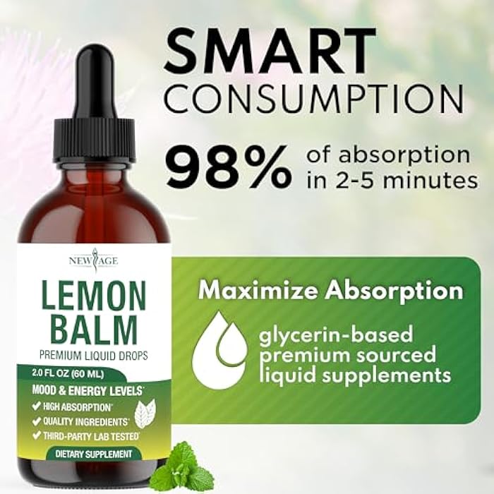 NEW AGE Lemon Balm Tincture - Mood Support Supplement - Lemon Balm Leaf Extract Drops - Vegan, Sugar & Alcohol-Free Calming Supplement - 8 fl oz - Image 5