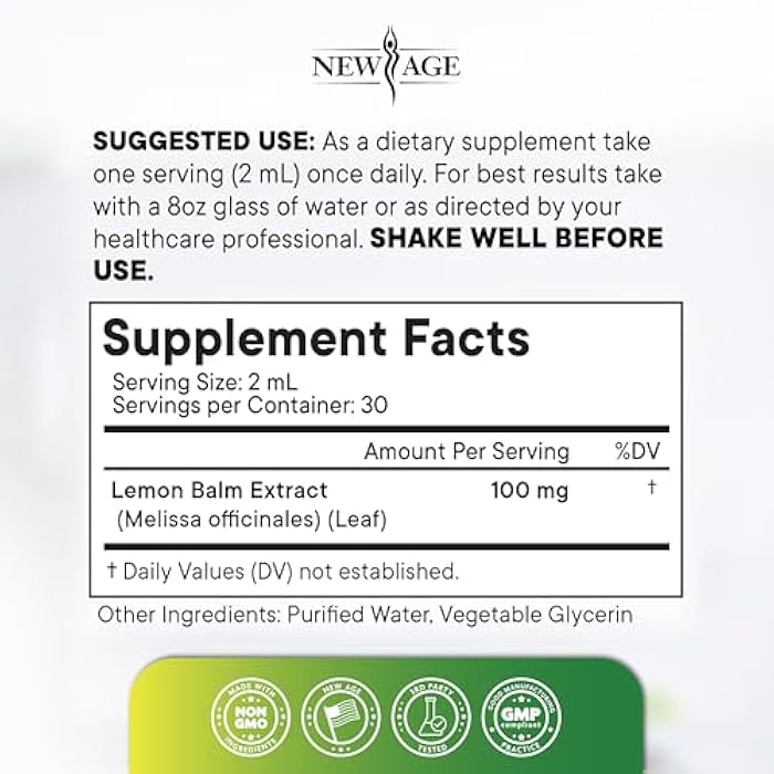 NEW AGE Lemon Balm Tincture - Mood Support Supplement - Lemon Balm Leaf Extract Drops - Vegan, Sugar & Alcohol-Free Calming Supplement - 8 fl oz - Image 4