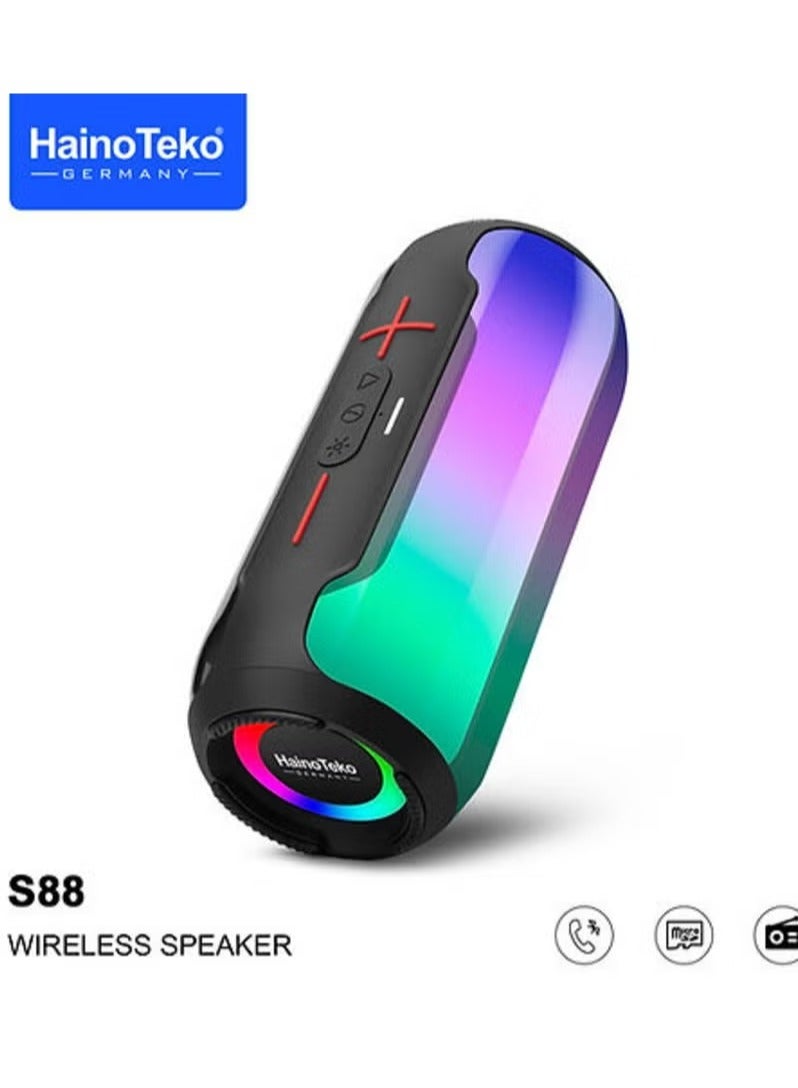 Haino Teko S88 Wireless Bluetooth Speaker with LED Light, Button Control, and Powerful  Sound – Sleek Black Design, 10-Hour Battery Life, Deep Bass, Perfect for Home, Outdoor, and Parties - Image 3