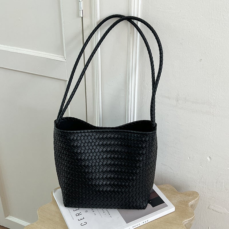 Vintage Woven Bucket Bag for Women, PU Shoulder Bag - Image 4
