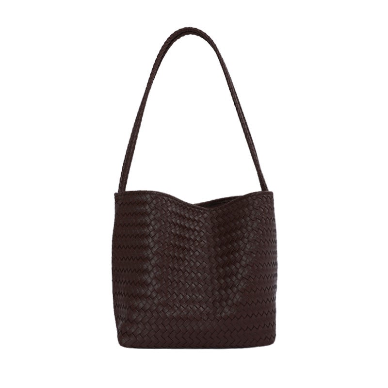 Vintage Woven Bucket Bag for Women, PU Shoulder Bag - Image 5