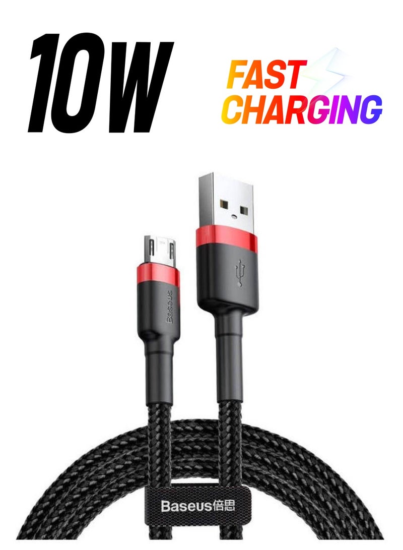 بيسوس كابل شاحن سريع نايلون مضفر بمنفذ مايكرو USB من كافولي إلى سلك شحن بمنفذ مايكرو USB للأجهزة التي تعمل بنظام أندرويد 2.0A متوافق مع أجهزة جالاكسي S7 S6 ونوت وإل جي ونيكسس ونوكيا وبلايستيشن 4 3M أحمر- أسود - Image 1