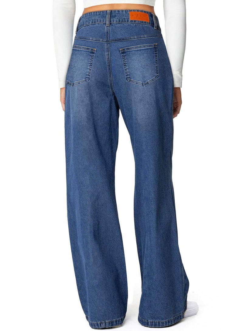 Sidefeel Womens Wide Leg Jeans High Waisted Straight Leg Stretchy Jeans Trendy Seamed Front Loose Denim Pants Blue Size 6 - Image 2