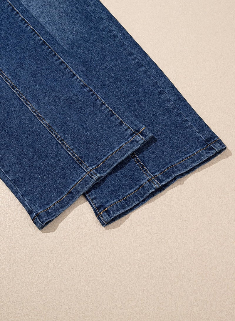 Sidefeel Womens Wide Leg Jeans High Waisted Straight Leg Stretchy Jeans Trendy Seamed Front Loose Denim Pants Blue Size 6 - Image 5