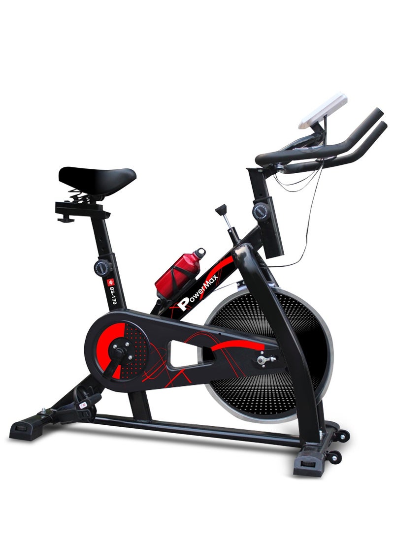 Powermax Fitness Bs-130 Spin Exercise Bike [8Kg Flywheel, Max User Weight 130Kg, Lcd Display, 3Pc Crank, Bottle Holder, Anti-Slip Pedals And Comfortable Seat] Black - Image 1