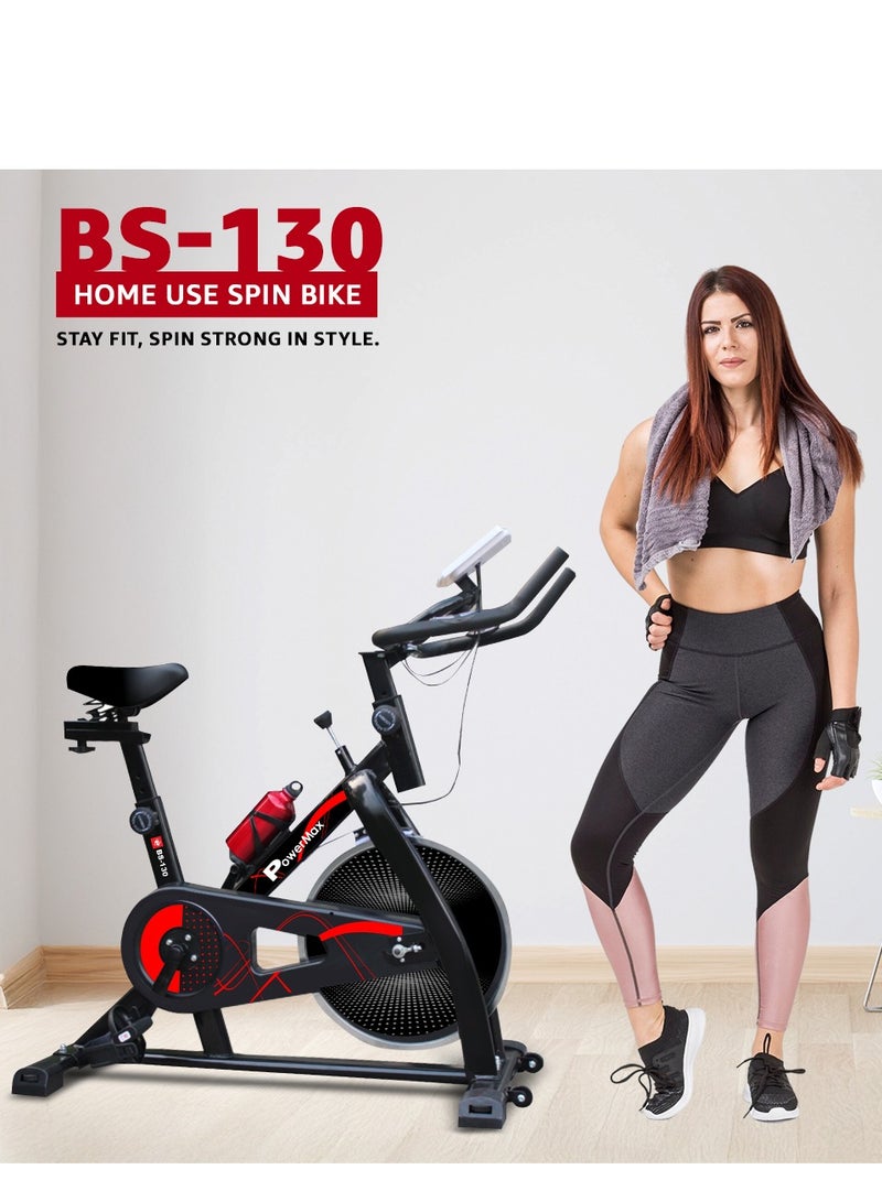 Powermax Fitness Bs-130 Spin Exercise Bike [8Kg Flywheel, Max User Weight 130Kg, Lcd Display, 3Pc Crank, Bottle Holder, Anti-Slip Pedals And Comfortable Seat] Black - Image 2