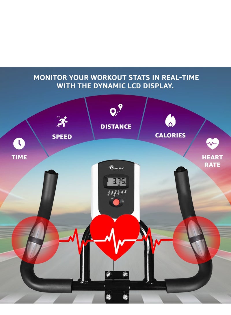 Powermax Fitness Bs-130 Spin Exercise Bike [8Kg Flywheel, Max User Weight 130Kg, Lcd Display, 3Pc Crank, Bottle Holder, Anti-Slip Pedals And Comfortable Seat] Black - Image 3