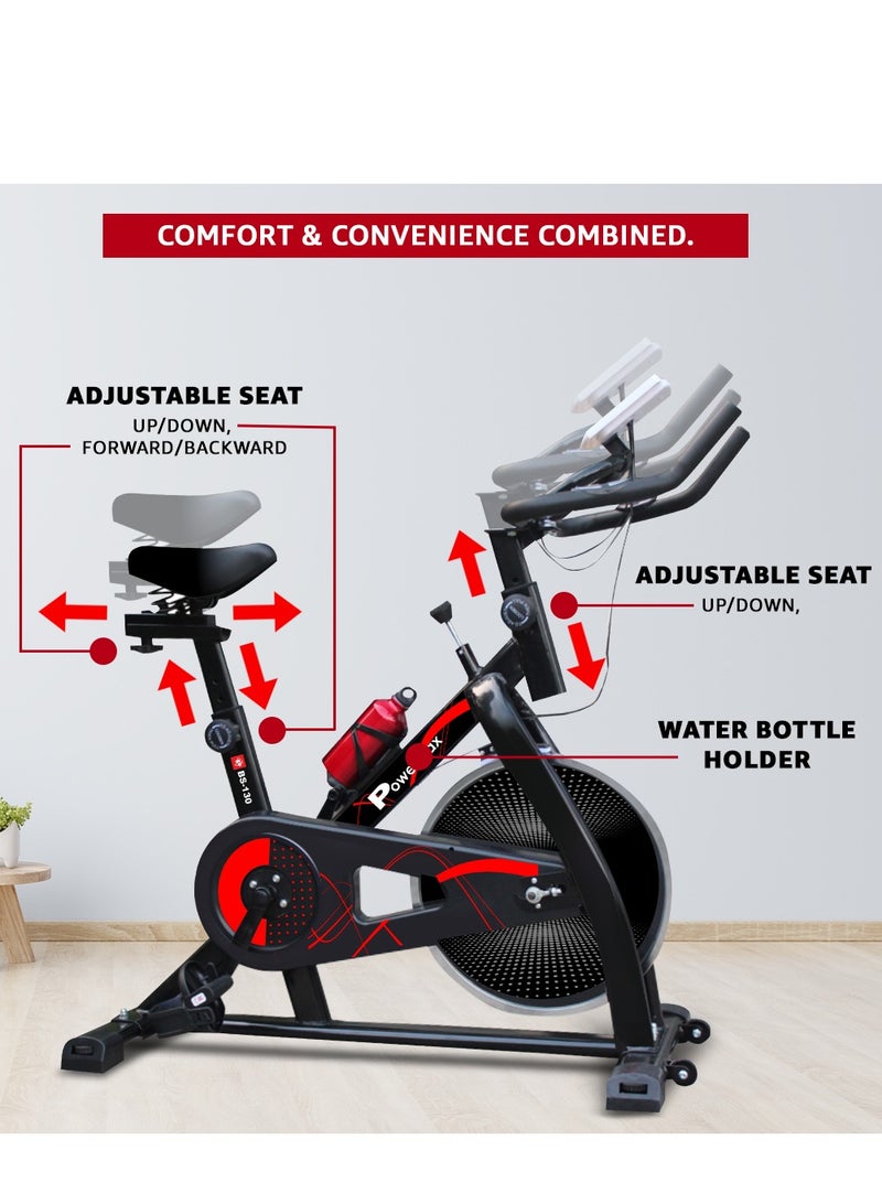 Powermax Fitness Bs-130 Spin Exercise Bike [8Kg Flywheel, Max User Weight 130Kg, Lcd Display, 3Pc Crank, Bottle Holder, Anti-Slip Pedals And Comfortable Seat] Black - Image 4