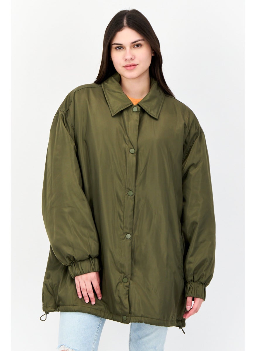 Cotton On Women Plain Jacket Shirt, Dark Olive  - Image 1