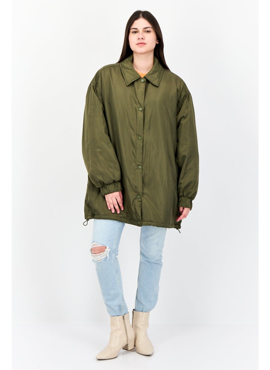 Cotton On Women Plain Jacket Shirt, Dark Olive  - Image 4