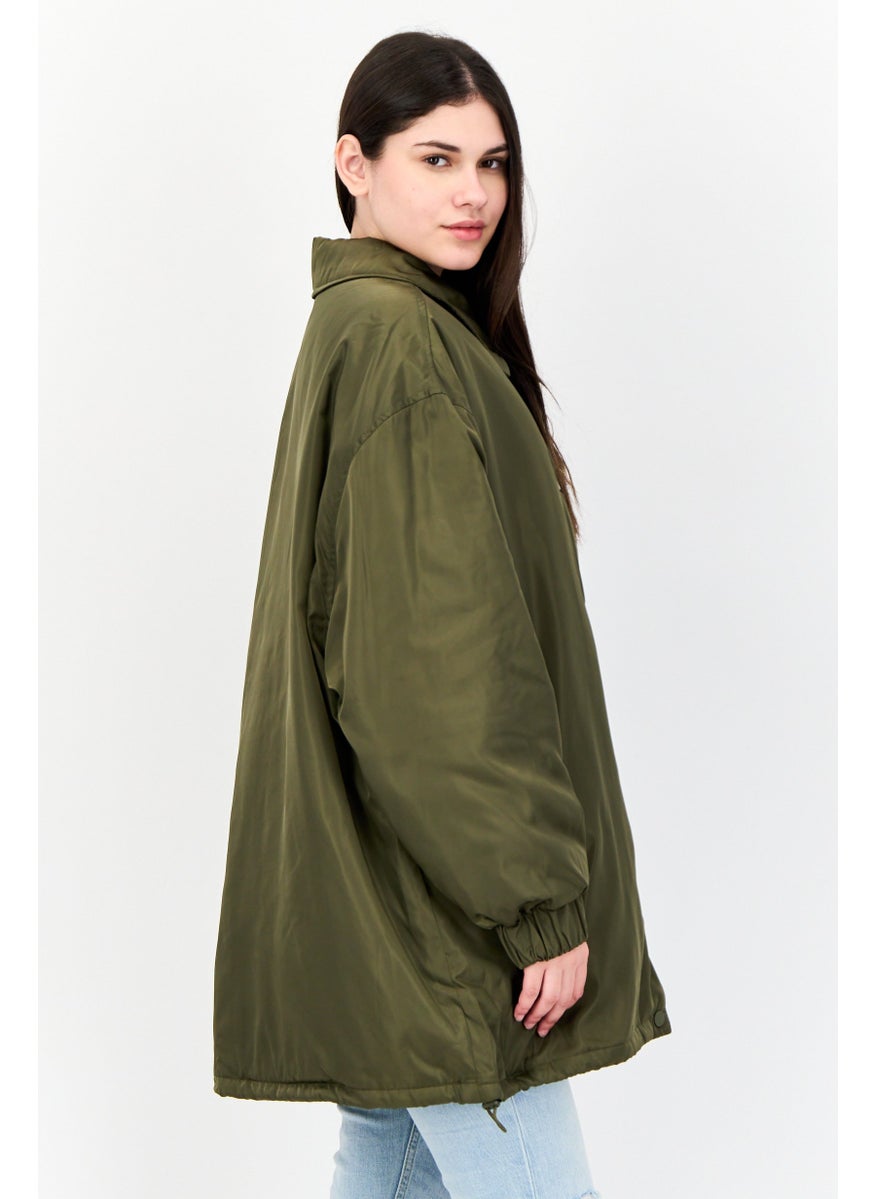 Cotton On Women Plain Jacket Shirt, Dark Olive  - Image 2