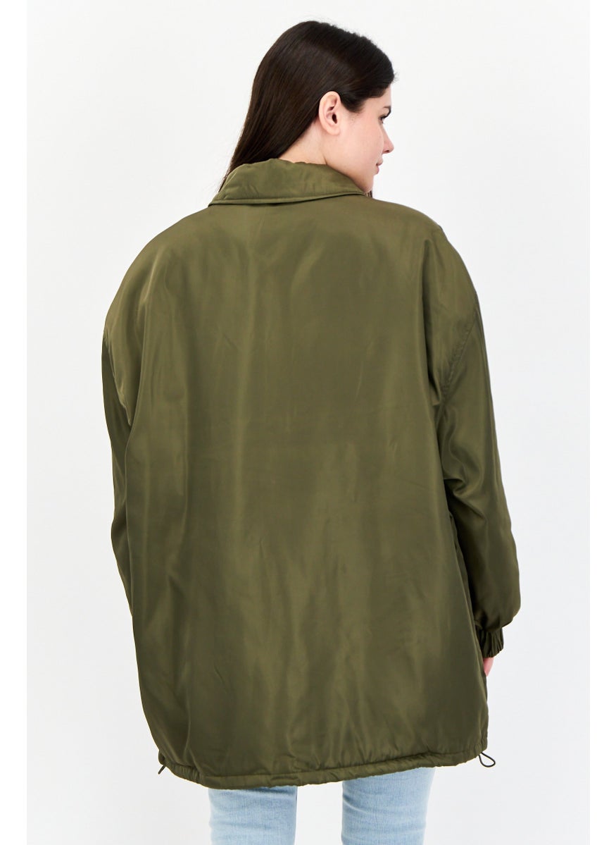 Cotton On Women Plain Jacket Shirt, Dark Olive  - Image 3