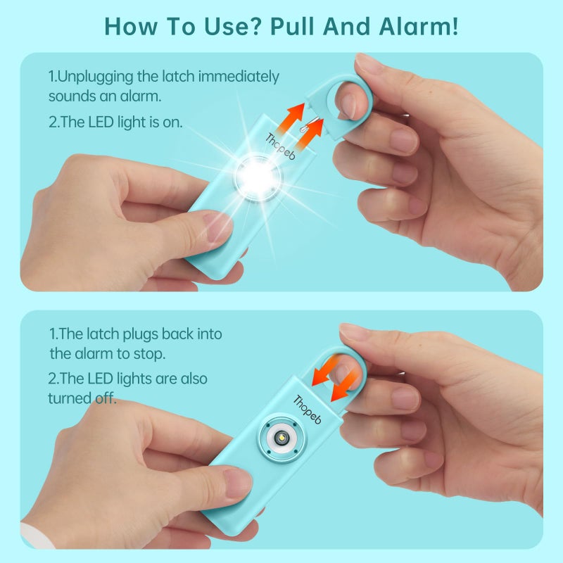 Thopeb The Original Personal Safety Alarm for Womenn by Women– Loud Siren Birdie Sound, Strobe SOS LED Light, Be Safe with Personal Alarm– Self Defense Keychain for College Essentials (Aqua) - Image 2