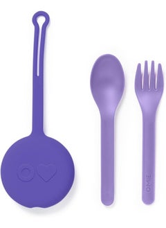 OMIE OmieBox Kids Utensils Set with Case - 2 Piece Plastic, Reusable Fork and Spoon Silverware with Pod for Kids (Lilac)  - Image 1