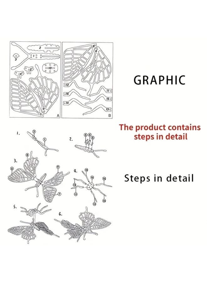 فراشة لغز خشبي ثلاثي الأبعاد DIY لعبة تجميع حيوان حشرة تعليمية هدية - Image 4