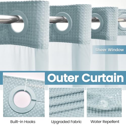 EUTXL Fog Blue No Hook Shower Curtain with Snap in Liner,230GSM Waffle Weave Shower Curtains for Bathroom,71W x 74H - Image 5