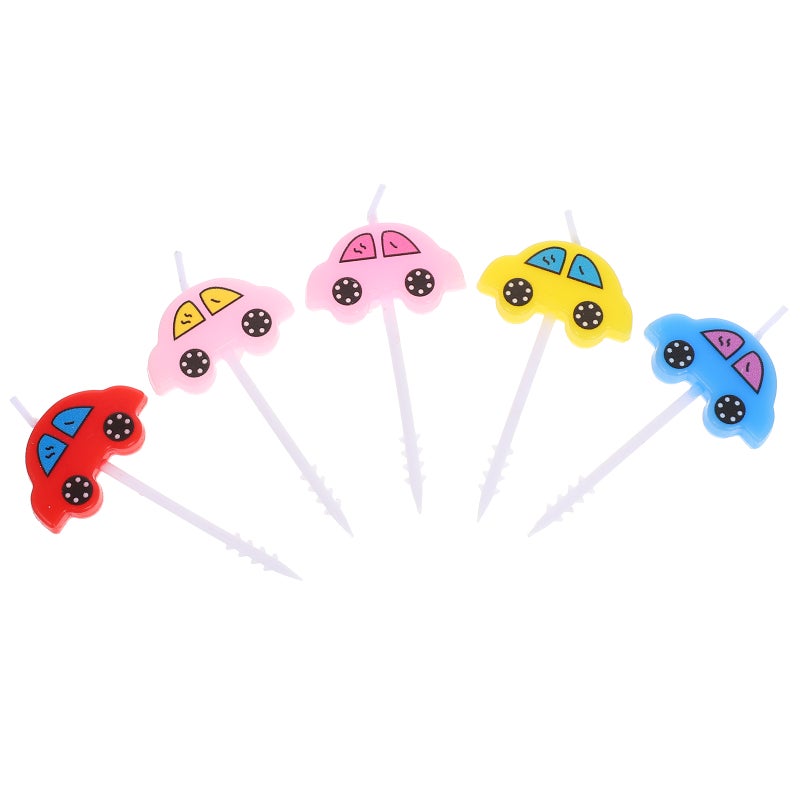 5 Pcs Mini Cartoon Car Flameless Candles Cake Toppers Cake Insert Picks Baby Birthday Party Cake Decorating Supplies - Image 1