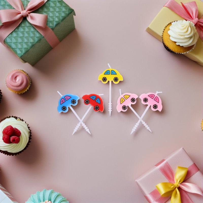 5 Pcs Mini Cartoon Car Flameless Candles Cake Toppers Cake Insert Picks Baby Birthday Party Cake Decorating Supplies - Image 5