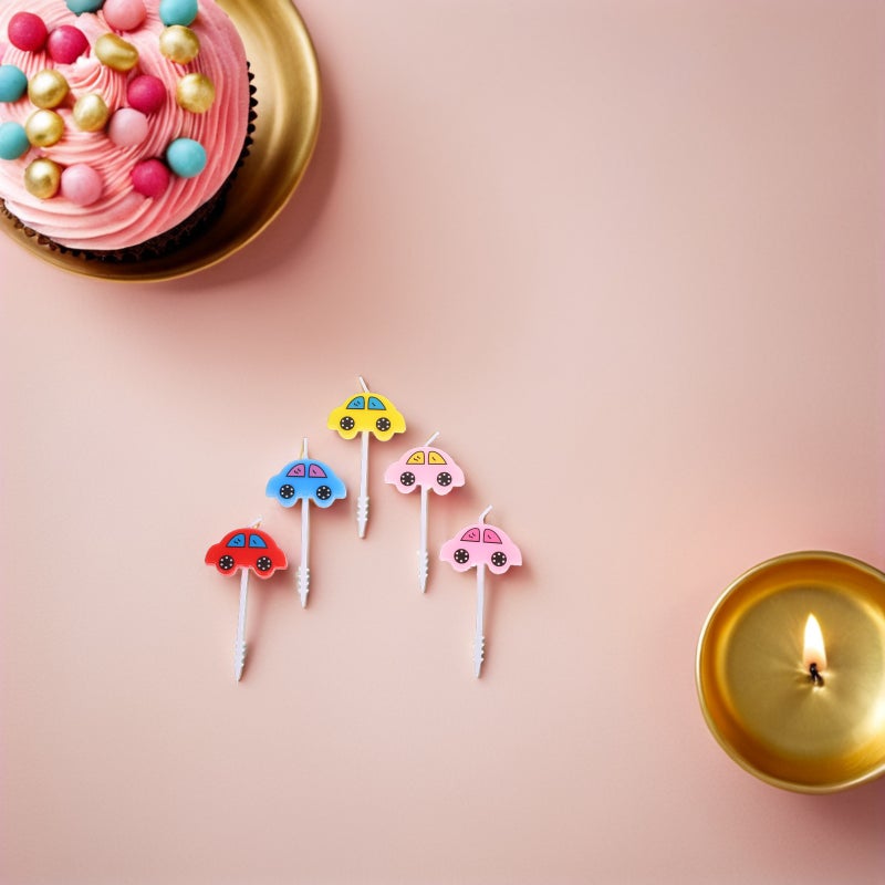 5 Pcs Mini Cartoon Car Flameless Candles Cake Toppers Cake Insert Picks Baby Birthday Party Cake Decorating Supplies - Image 4