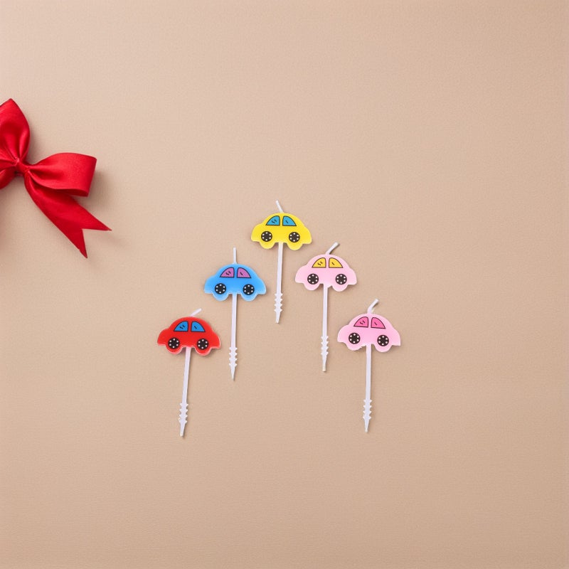 5 Pcs Mini Cartoon Car Flameless Candles Cake Toppers Cake Insert Picks Baby Birthday Party Cake Decorating Supplies - Image 3