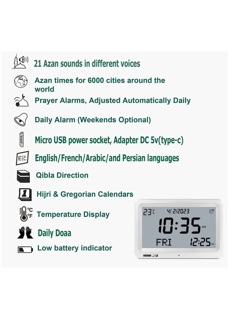 Azan Clock Muslim Prayer Times Alfajr azan Clock/Multifunctional Clock/Decorative Clock/Mosque Clock