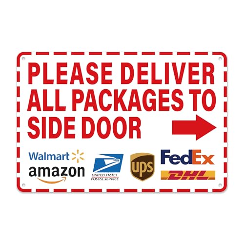 LUHIMO Please Leave Deliveries Here Sign，Self-Adhesive Weatherproof Place Packages in Box Sticker, Deliver Packages to Side Door Sign with Right Arrow for Home, Office, Shop, Door - Image 1