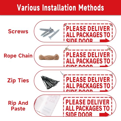 LUHIMO Please Leave Deliveries Here Sign，Self-Adhesive Weatherproof Place Packages in Box Sticker, Deliver Packages to Side Door Sign with Right Arrow for Home, Office, Shop, Door - Image 3