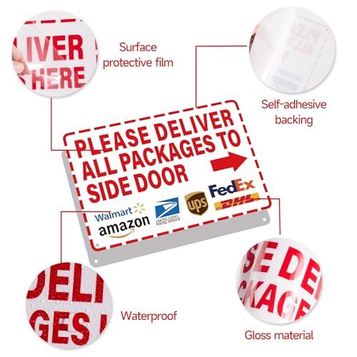 LUHIMO Please Leave Deliveries Here Sign，Self-Adhesive Weatherproof Place Packages in Box Sticker, Deliver Packages to Side Door Sign with Right Arrow for Home, Office, Shop, Door - Image 4