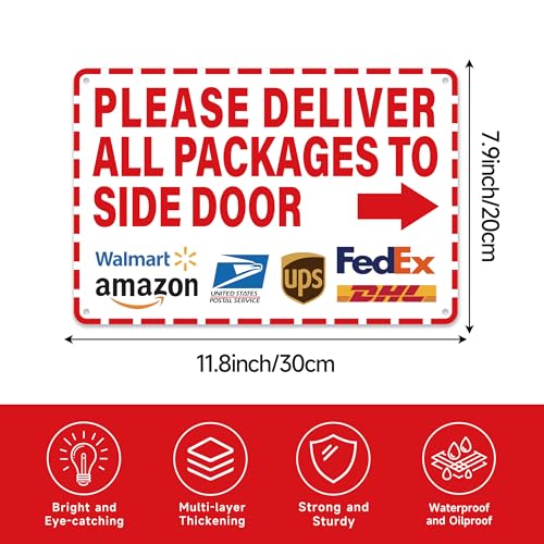 LUHIMO Please Leave Deliveries Here Sign，Self-Adhesive Weatherproof Place Packages in Box Sticker, Deliver Packages to Side Door Sign with Right Arrow for Home, Office, Shop, Door - Image 2