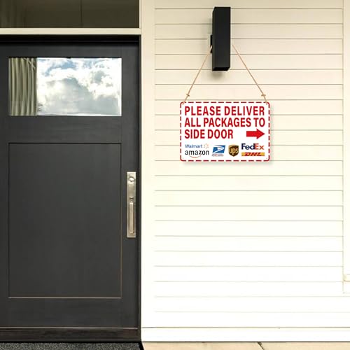 LUHIMO Please Leave Deliveries Here Sign，Self-Adhesive Weatherproof Place Packages in Box Sticker, Deliver Packages to Side Door Sign with Right Arrow for Home, Office, Shop, Door - Image 5