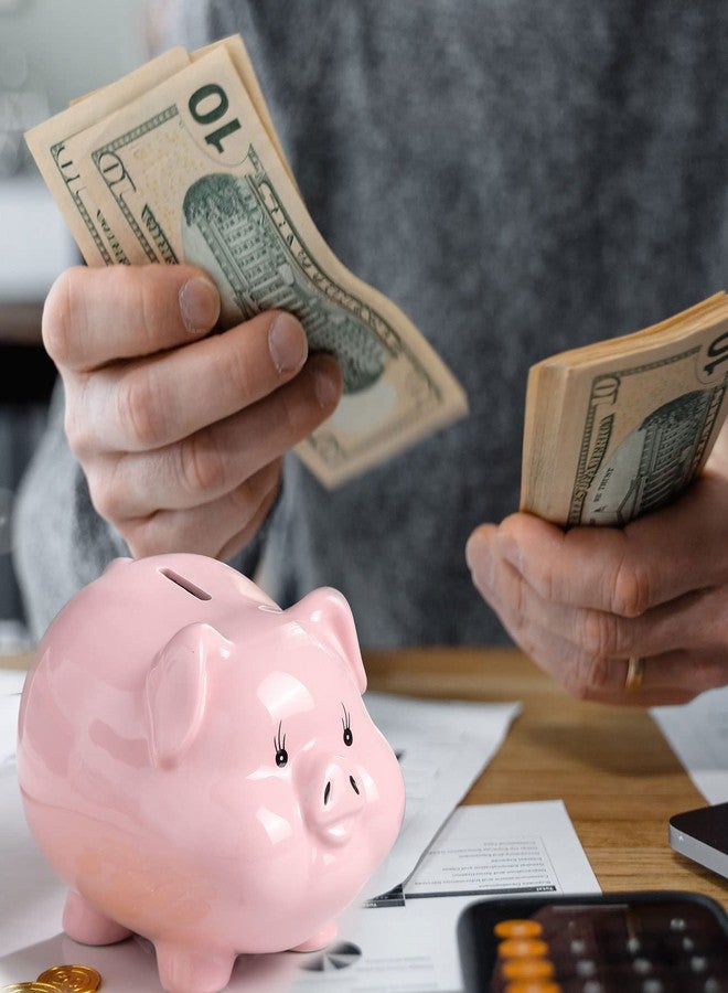 PIG WORLD 7" Piggy Bank for Adults,Money Bank,Ceramics Alcancias De Dinero para Adultos Niños,Girls Piggy Bank for Boys,Coin Bank,Modern Home Decor Living Room - Image 4