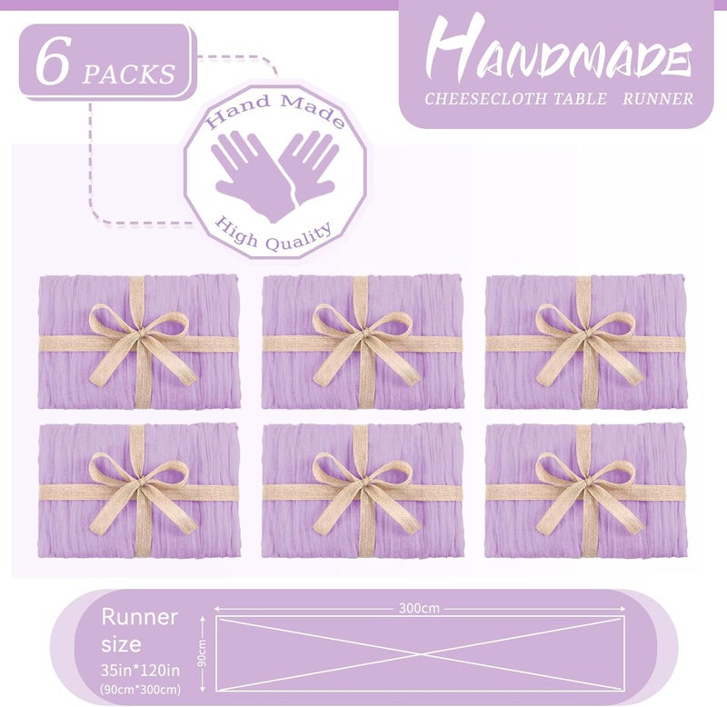 YMHPRIDE Set of 6 Lilac Cheesecloth Table Runner, 90 x 300 cm Rustic Gauze Fabric, Beige Wedding Table Decoration Tablecloth for Bridal Shower Party Table Decorations - Image 2