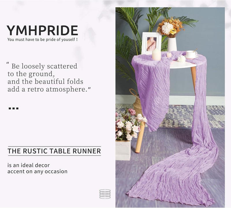 YMHPRIDE Set of 6 Lilac Cheesecloth Table Runner, 90 x 300 cm Rustic Gauze Fabric, Beige Wedding Table Decoration Tablecloth for Bridal Shower Party Table Decorations - Image 4