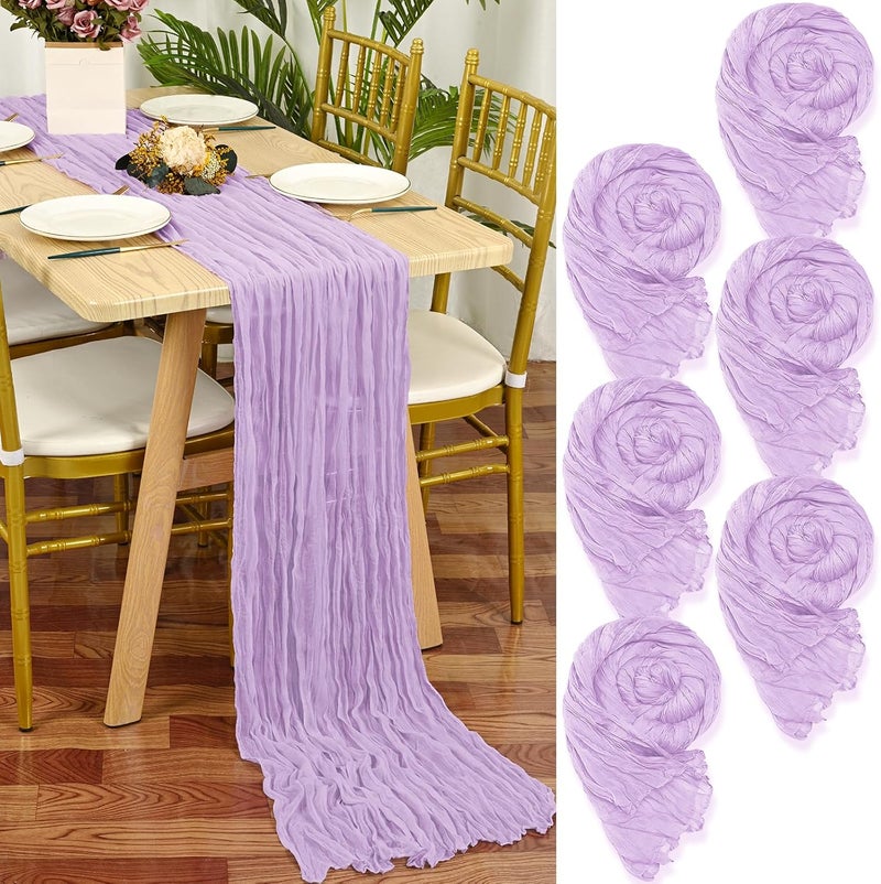 YMHPRIDE Set of 6 Lilac Cheesecloth Table Runner, 90 x 300 cm Rustic Gauze Fabric, Beige Wedding Table Decoration Tablecloth for Bridal Shower Party Table Decorations - Image 1