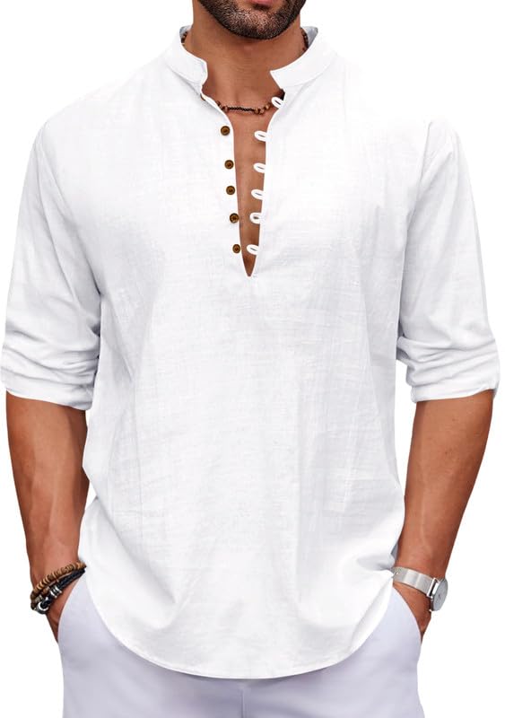 Macsivo Men's Stylish Mandarin Collar Kurta | Casual Ethnic Fusion Shirt for Daily, Party & Travel | Full Sleeves | Cotton Blend Comfort Fit Short Kurta White - Image 1