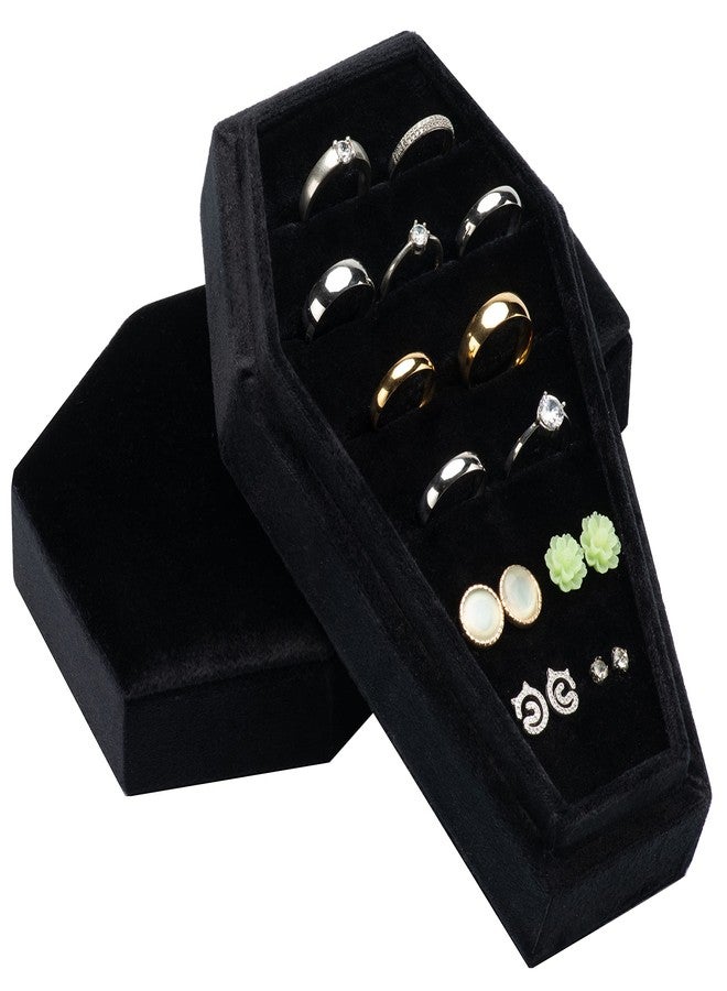 Giftop Large Velvet Coffin Ring Box Jewelry Tray Travel Case Hold Up 15 Rings for Accessories Gothic Home Jewelry Organizer Decorations Goth Decor Gifts (Black) - Image 1
