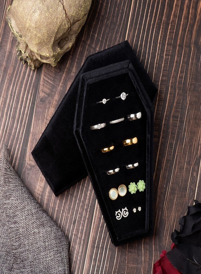 Giftop Large Velvet Coffin Ring Box Jewelry Tray Travel Case Hold Up 15 Rings for Accessories Gothic Home Jewelry Organizer Decorations Goth Decor Gifts (Black) - Image 5