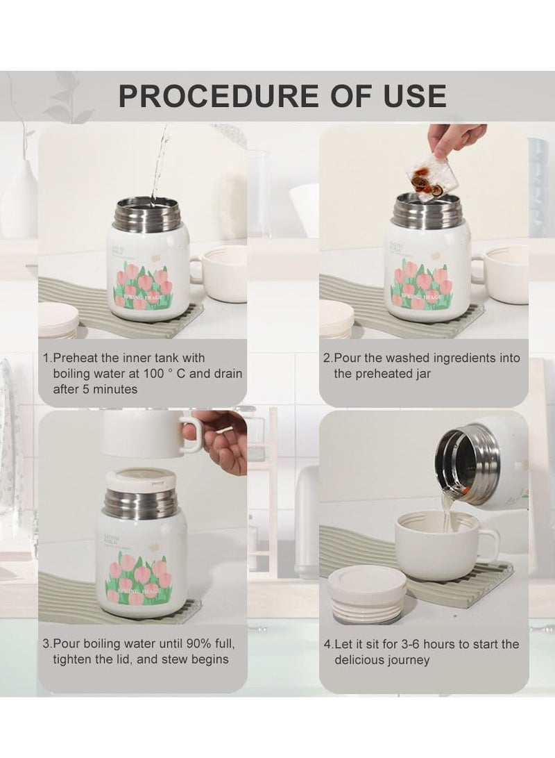 Excefore وعاء طعام معزول بالفراغ، 500 مل حساء حاويات الطعام الحرارية للح lunch، وعاء طعام معزول للأطفال، مع ملعقة للمدرسة، المكتب، التخييم (وردي) - Image 5