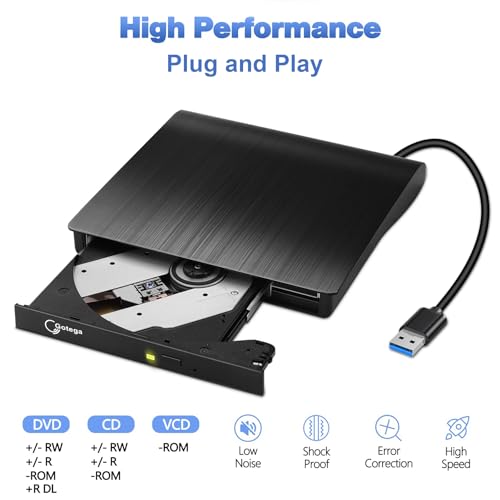 Gotega rts External USB 3.0 Portable CD DVD +/-RW Drive Burner Slim DVD/CD ROM Rewriter Player Superdrive, High Speed Data Transfer for Laptop MacBook Desktop PC, Plug and Play - Image 3